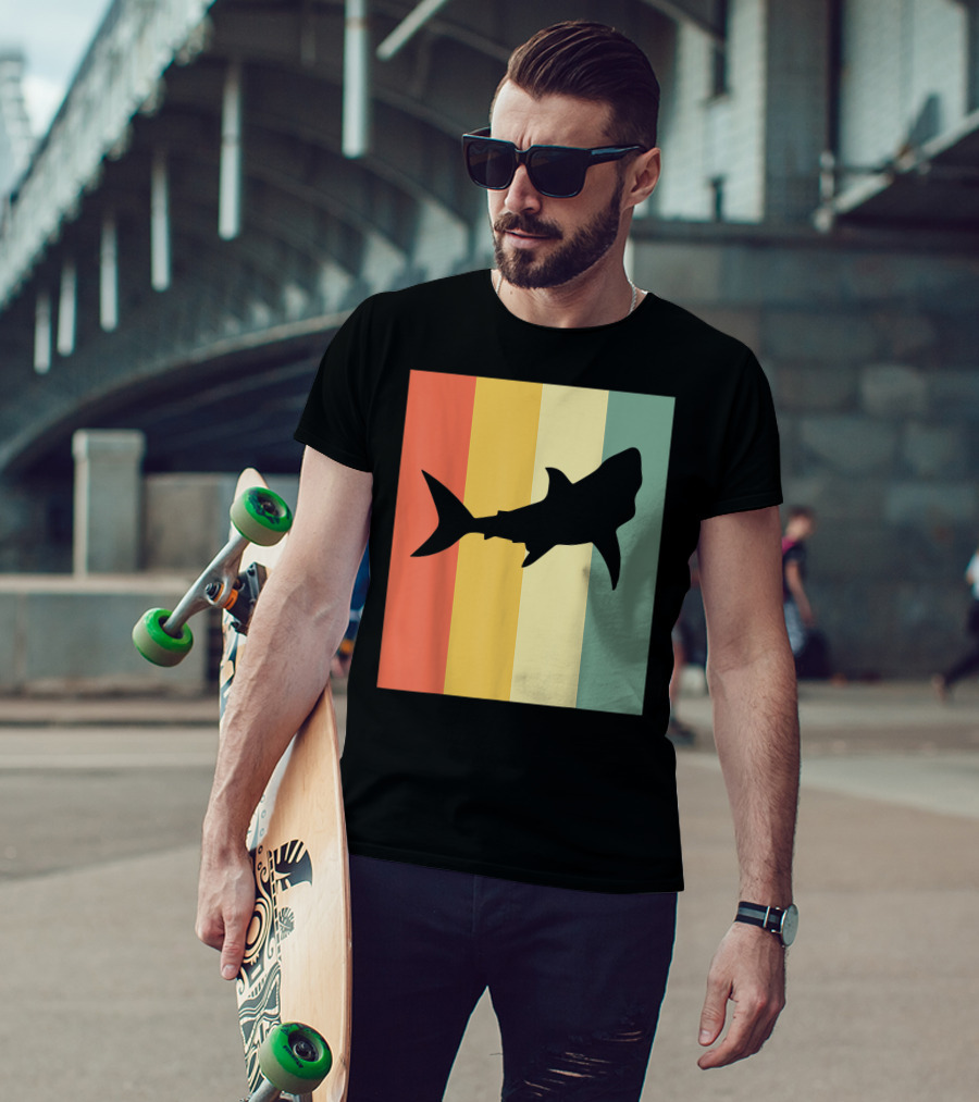 Shark Silhouette Retro Stripes T-Shirt