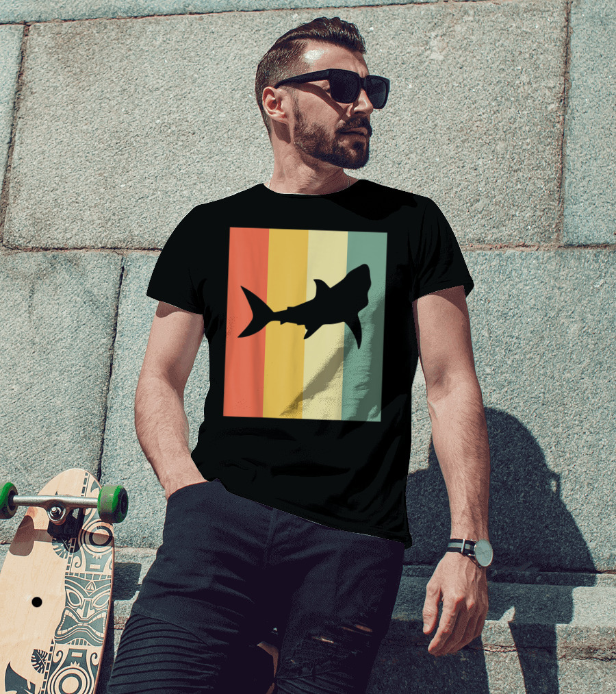 Shark Silhouette Retro Stripes T-Shirt