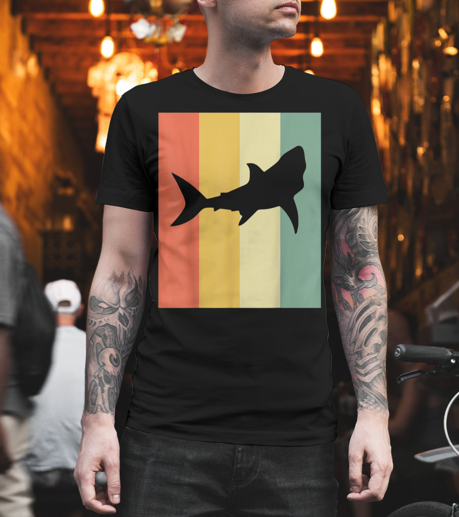 Shark Silhouette Retro Stripes T-Shirt