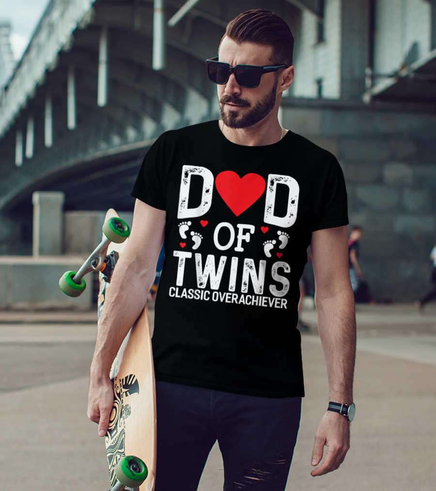 Dad Of Twins Heart Footprints Classic Overachiever Twins T-Shirt