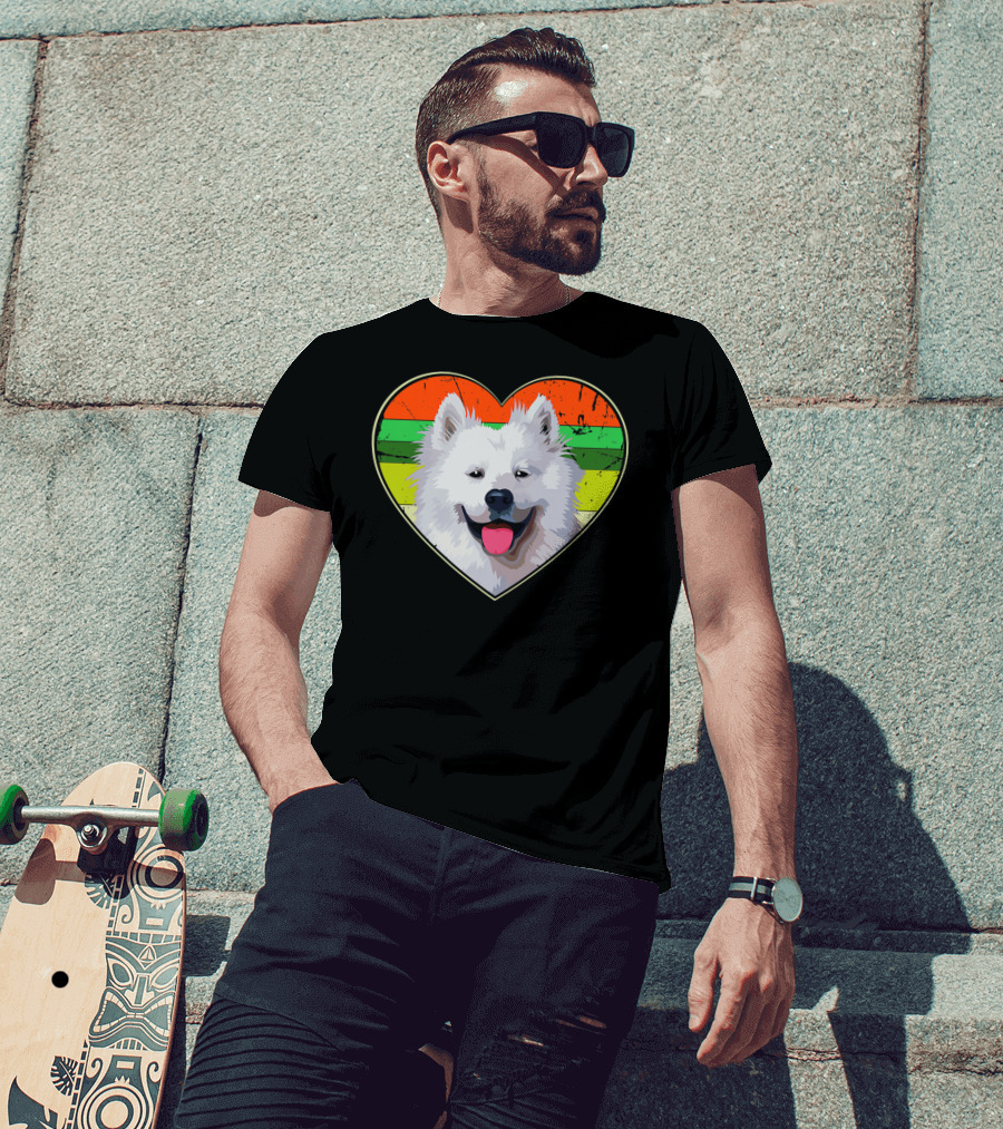 Heart American Eskimo Dog Rainbow Stripes T-Shirt