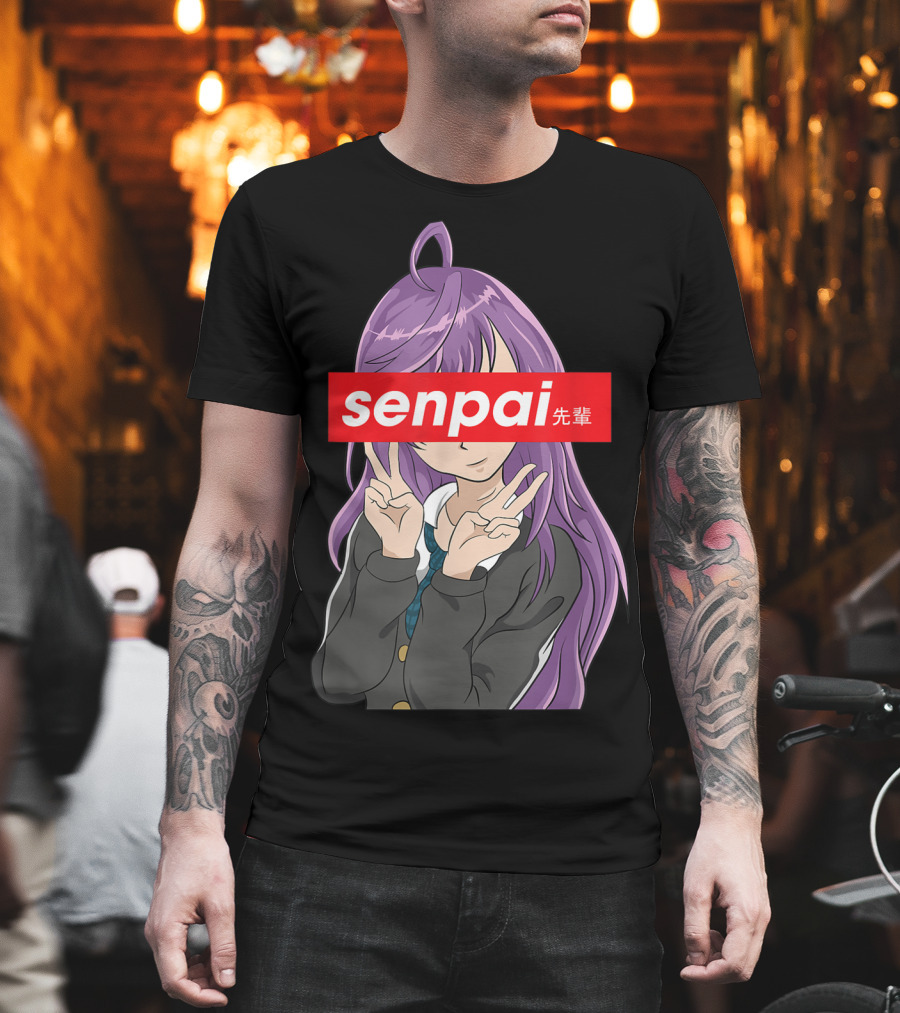 Japanese Anime Girl Senpai Purple Hair Peace Sign T-Shirt