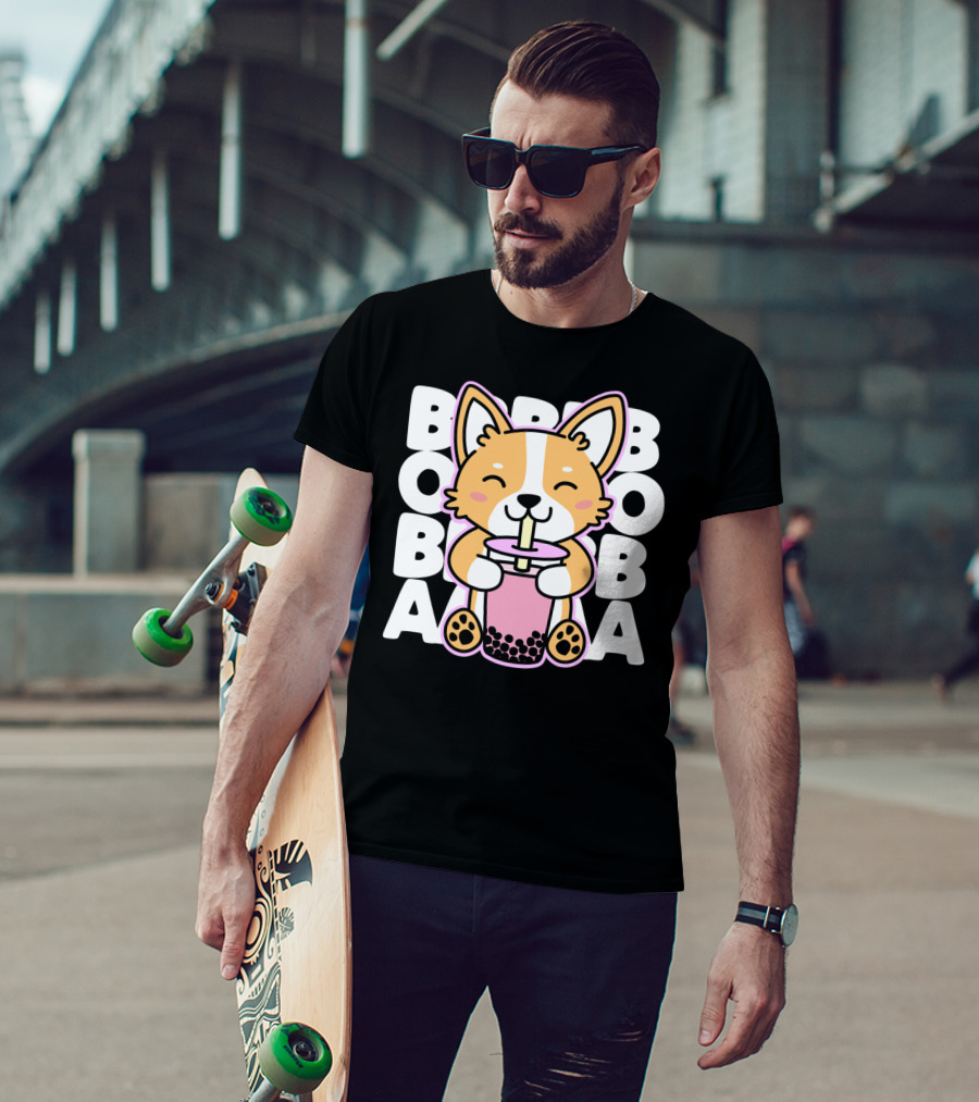 Kawaii Anime Corgi Boba Tea Cute Dog T-Shirt
