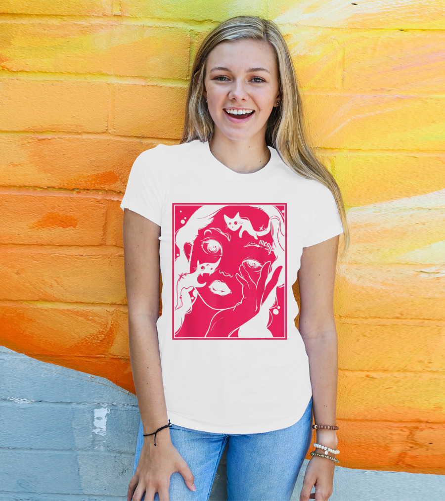 Kawaii Soft Grunge Egirl Aesthetic Harajuku Meow Black Cat Motif T-Shirt