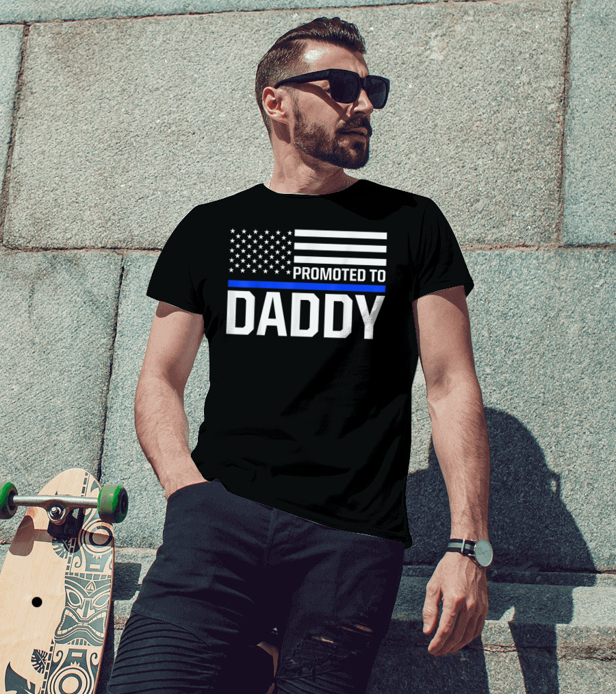 Mens Promoted To Daddy First Time Dad To Be Police Law Enforcement T-Shirt