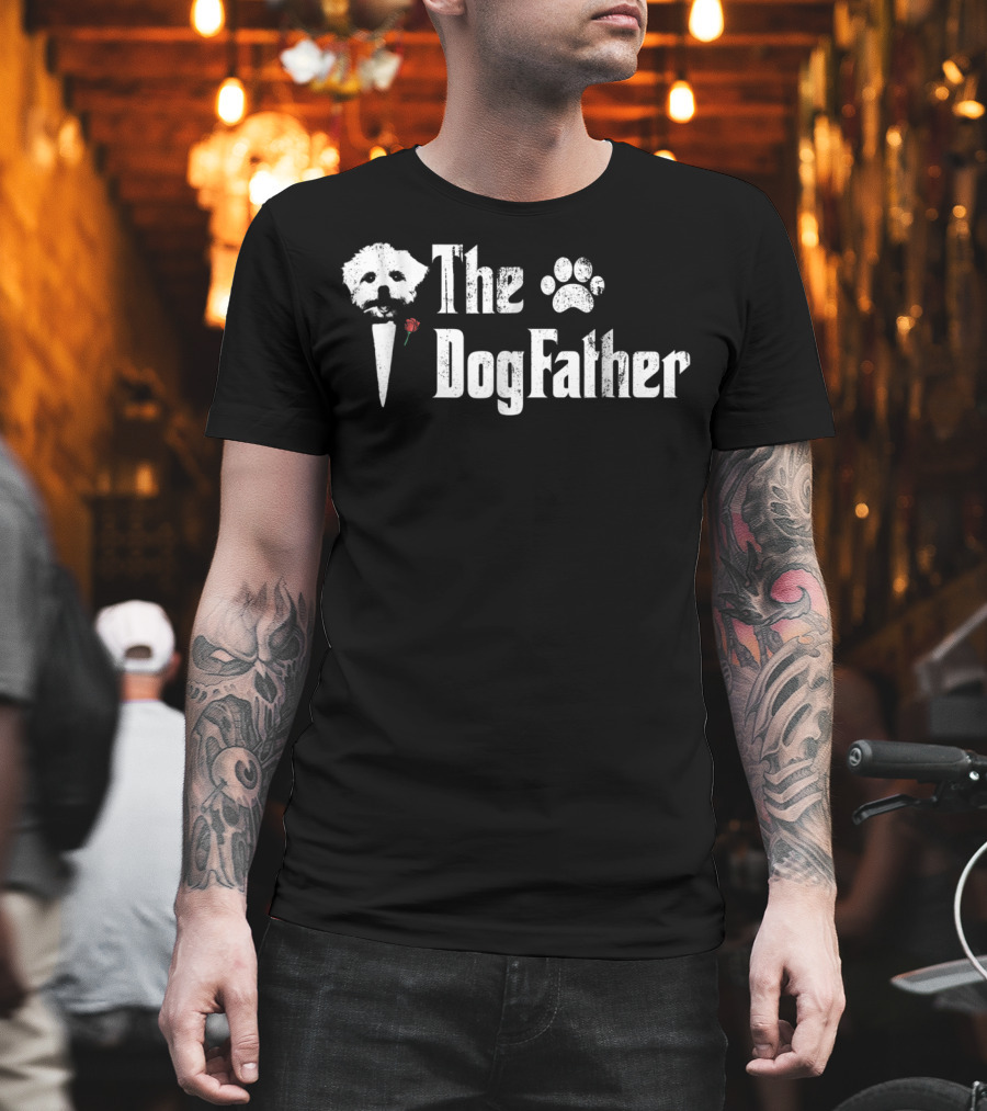The Dogfather Maltese Dog Dad Father's Day Paw Rose T-Shirt