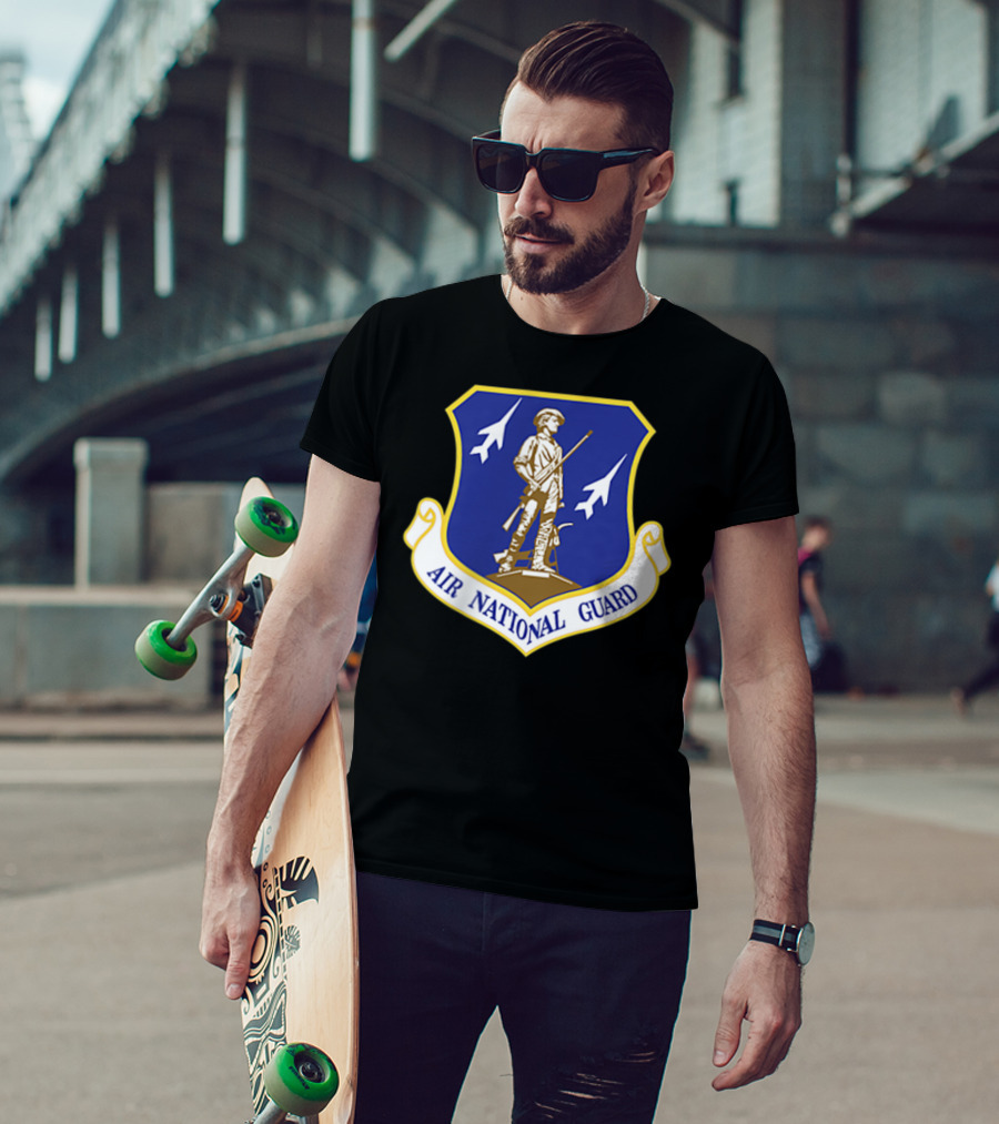Air National Guard Military Veteran Morale PT Stat Shield Logo With Soldier And Jets T-Shirt