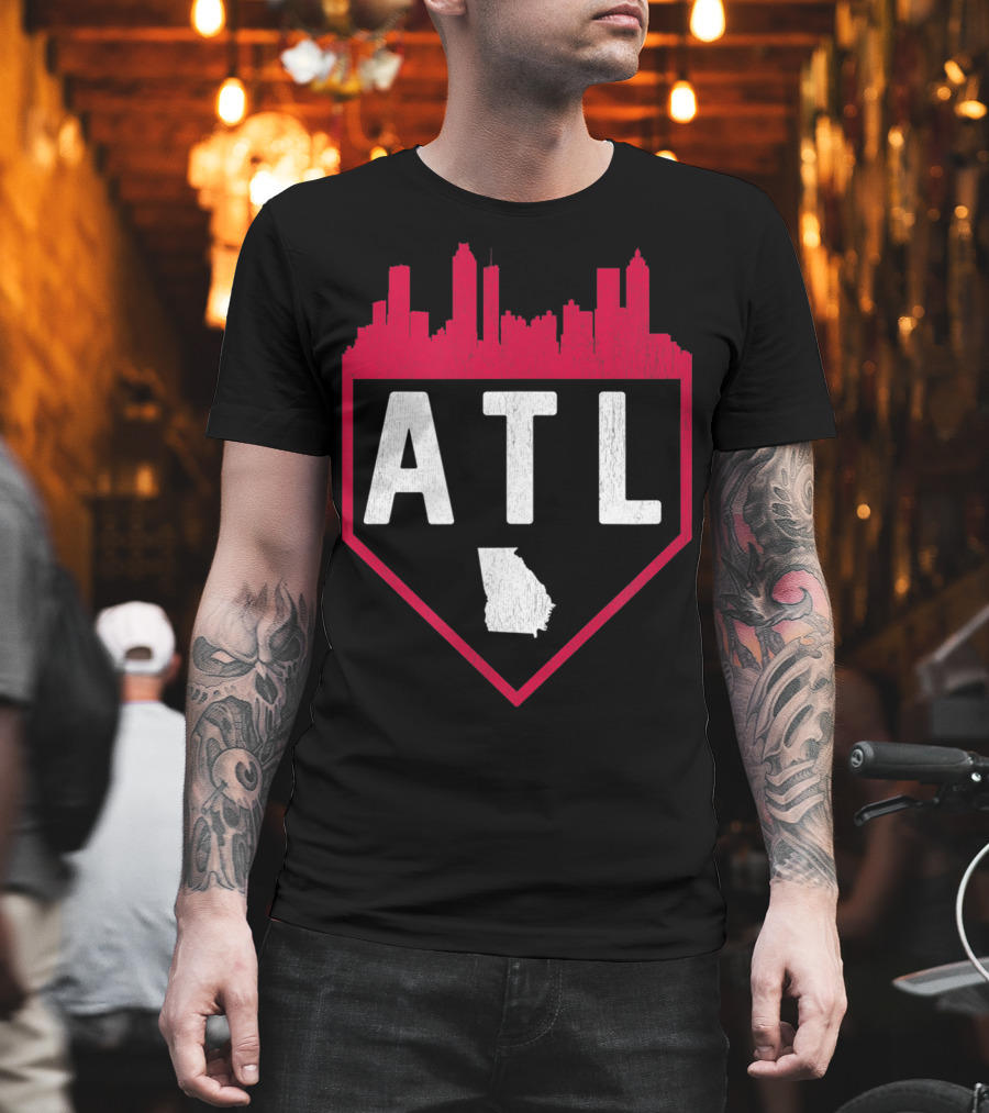 ATL Skyline Home Plate Atlanta Baseball Vintage Georgia T-Shirt