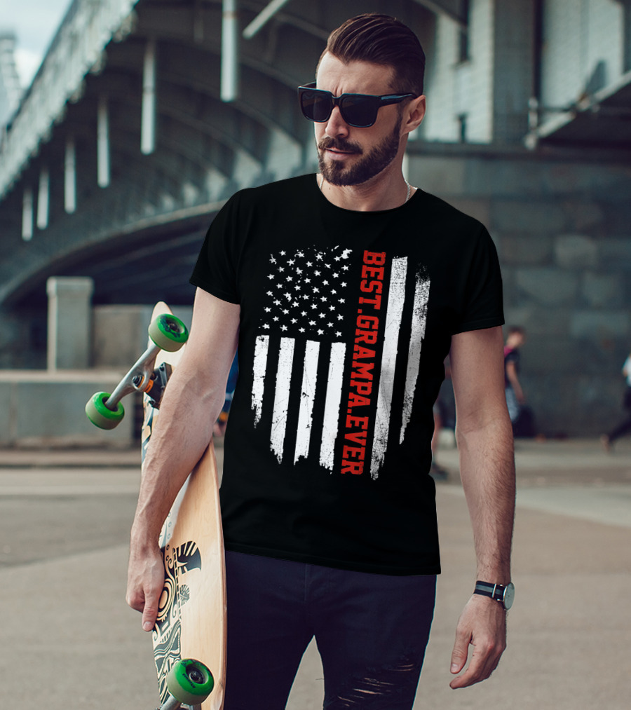Best Grampa Ever Vintage USA Flag American T-Shirt