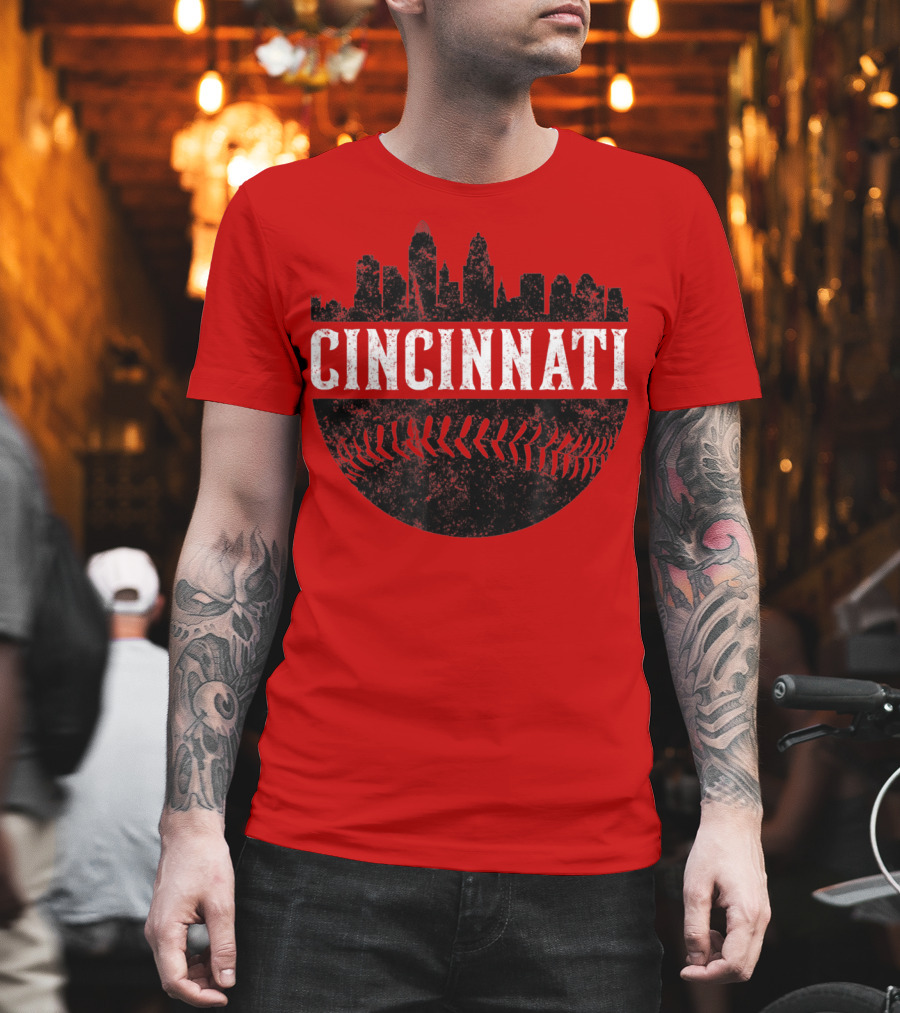 Cincinnati Ohio Skyline Baseball T-Shirt