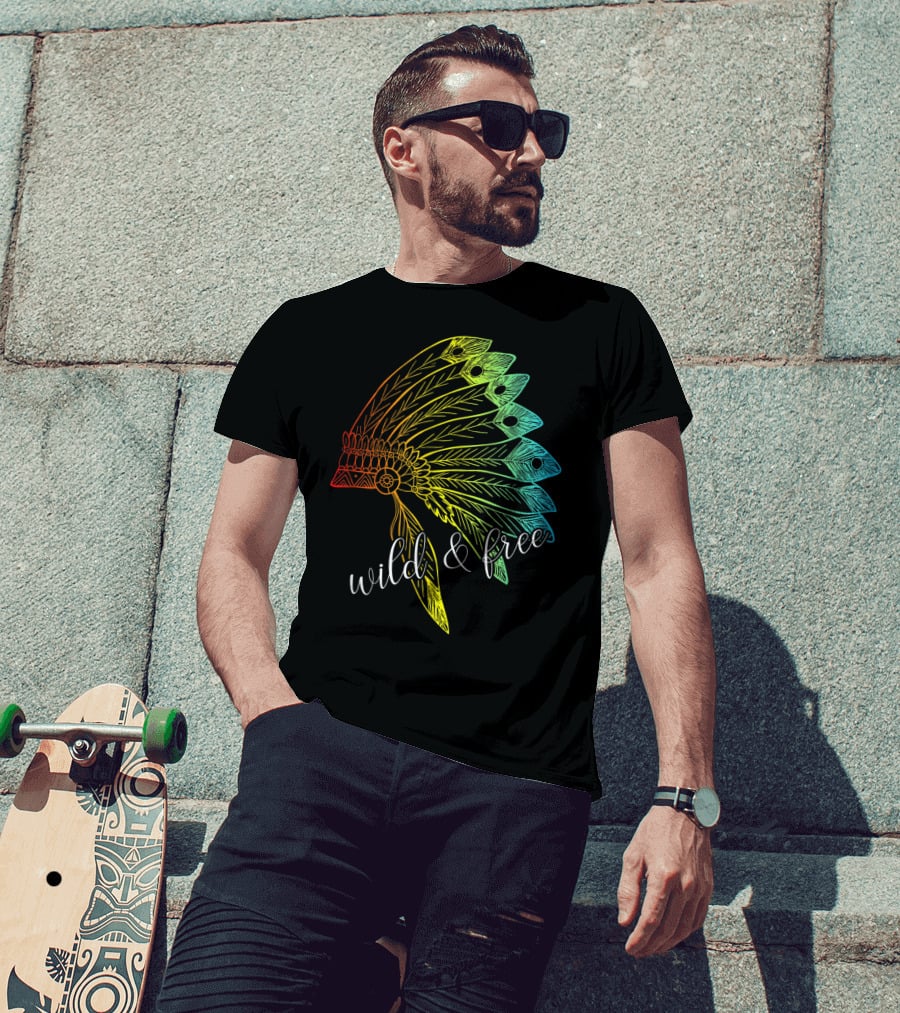 Wild And Free Colored Native American Headdress USA T-Shirt