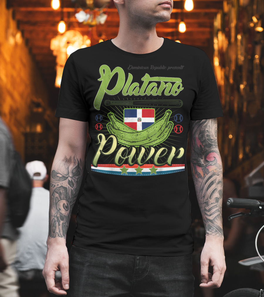 Dominican Republic Presents Platano Power Flag Baseball T-Shirt