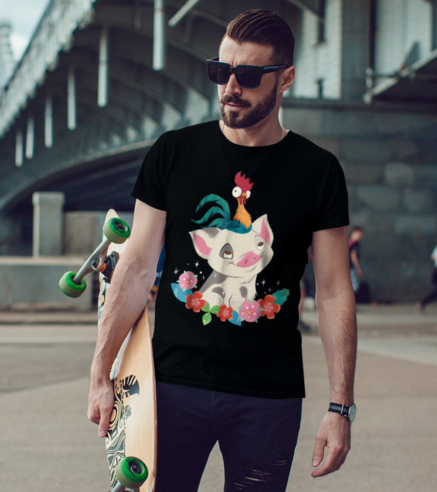 Disney Moana HeiHei And Pua With Colorful Flowers T-Shirt
