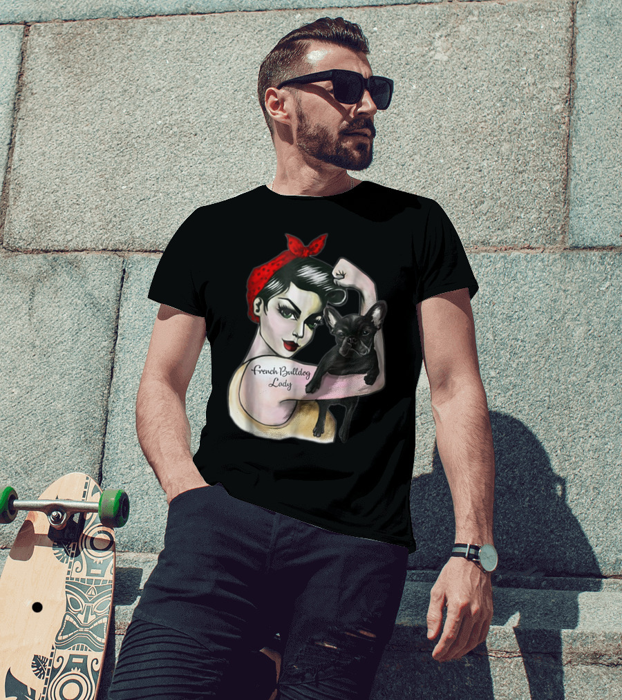 French Bulldog Lady Strong Rosie The Riveter T-Shirt