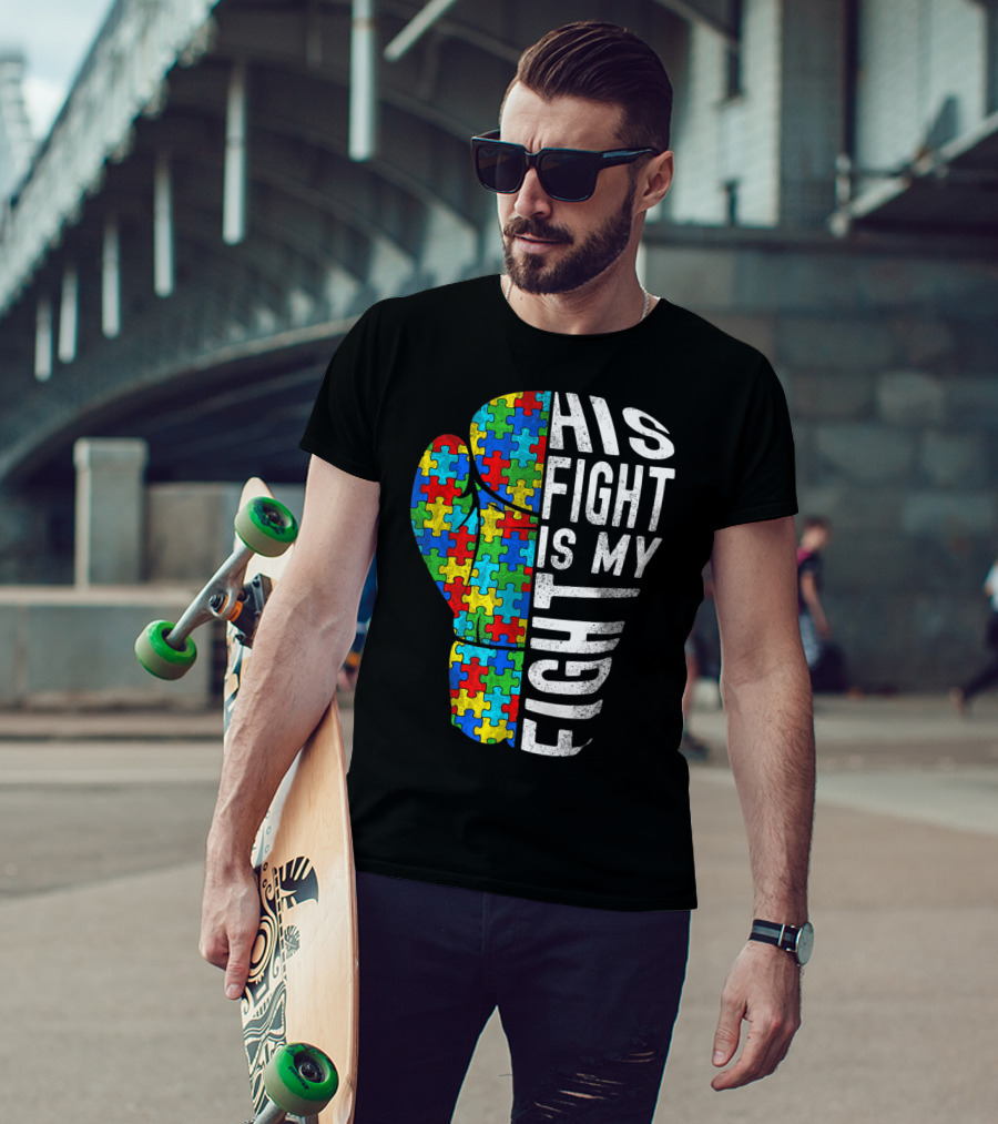 His Fight Is My Fight Autism Awareness Puzzle Boxing Glove T-Shirt