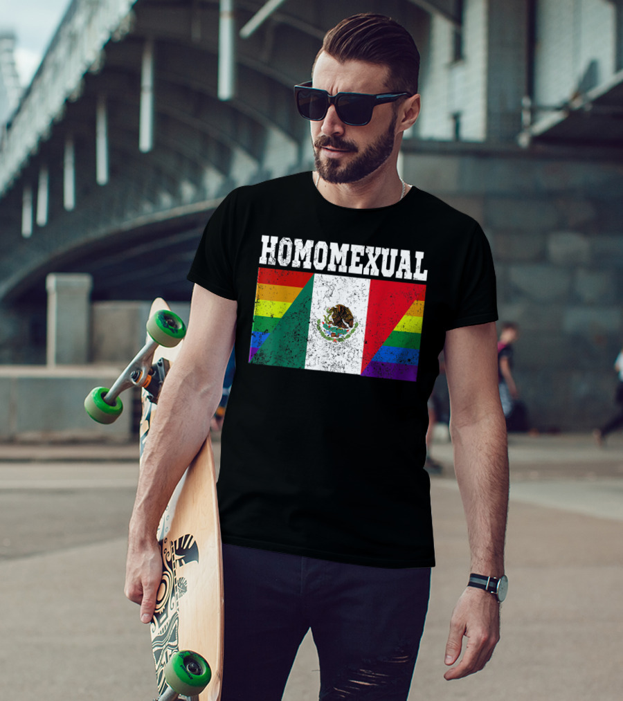 Homomexual Mexican Flag With Rainbow Colors T-Shirt