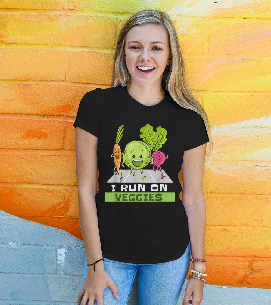 I Run On Veggies Funny Vegan Vegetarian Carrot Cabbage Beet Running T-Shirt