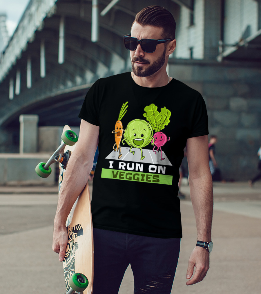 I Run On Veggies Funny Vegan Vegetarian Carrot Cabbage Beet Running T-Shirt