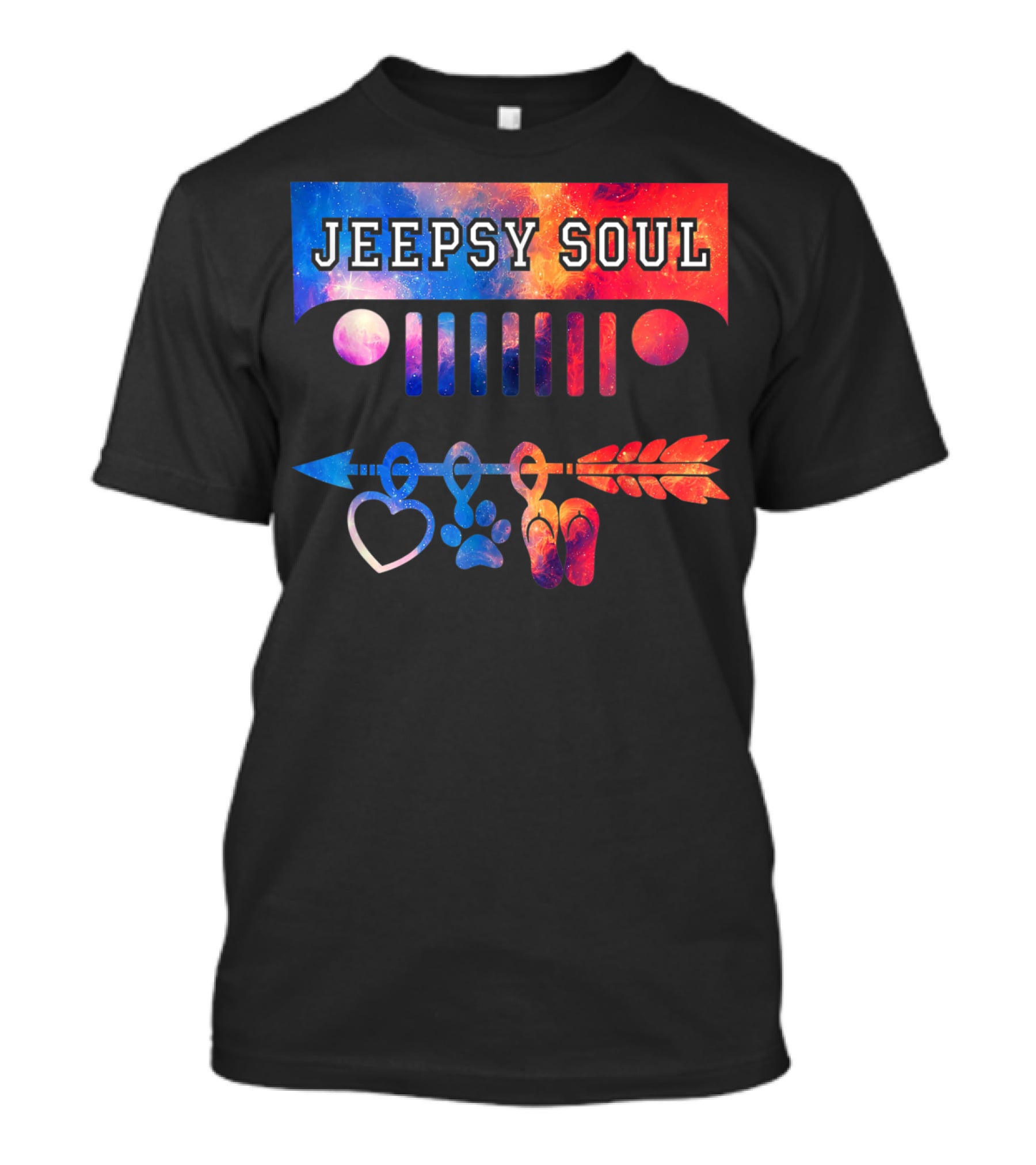 Jeepsy Soul Heart Dog Paw Flip Flops Arrow Jeep Adventure T-Shirt
