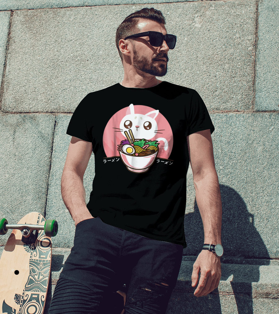 Kawaii Japanese Ramen Noodles Anime Cat Love T-Shirt
