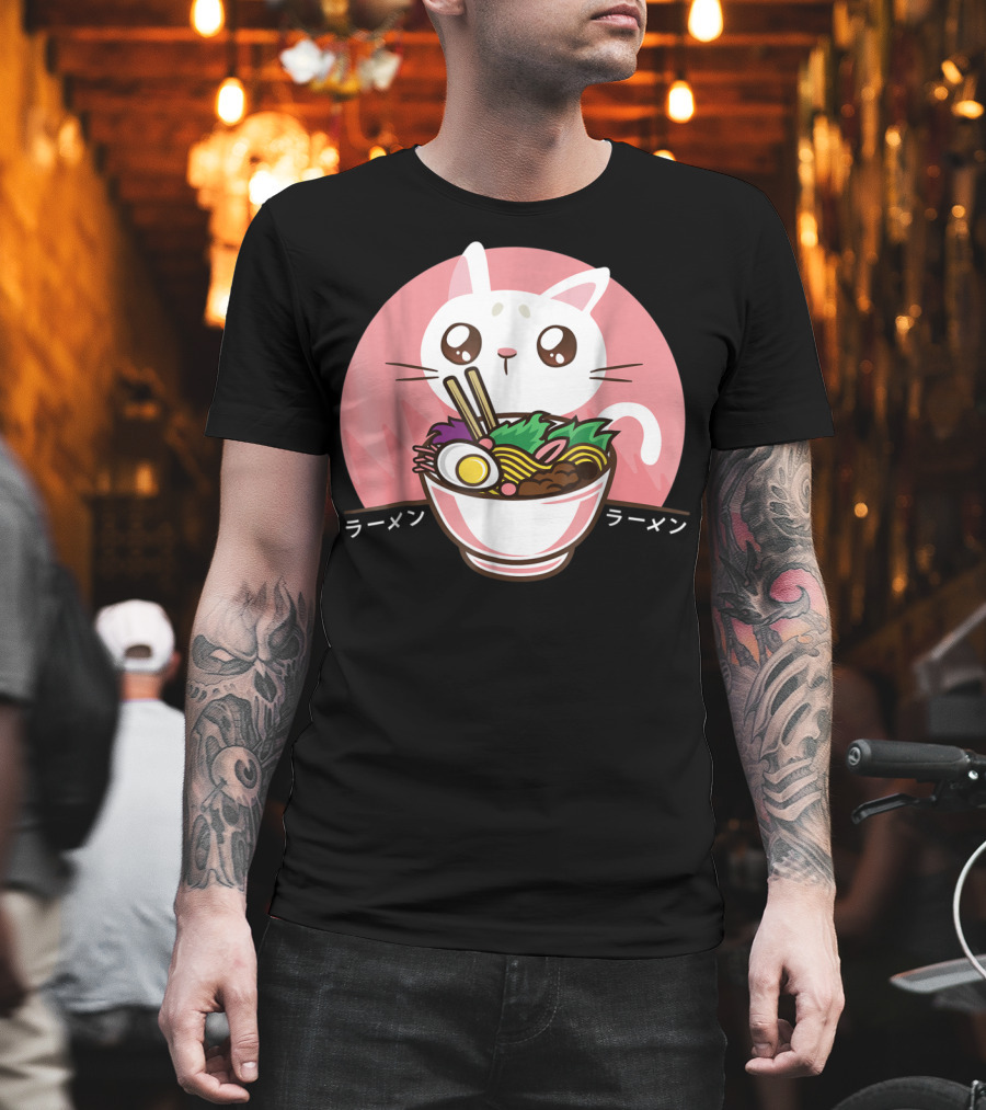 Kawaii Japanese Ramen Noodles Anime Cat Love T-Shirt