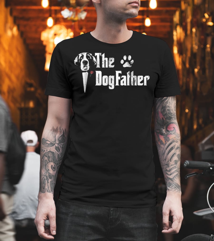 Mens The Dogfather Saint Bernard Dog Dad Paw Prints T-Shirt