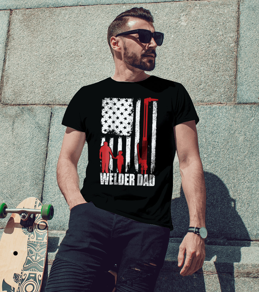 Welder Dad American Flag Grunge T-Shirt