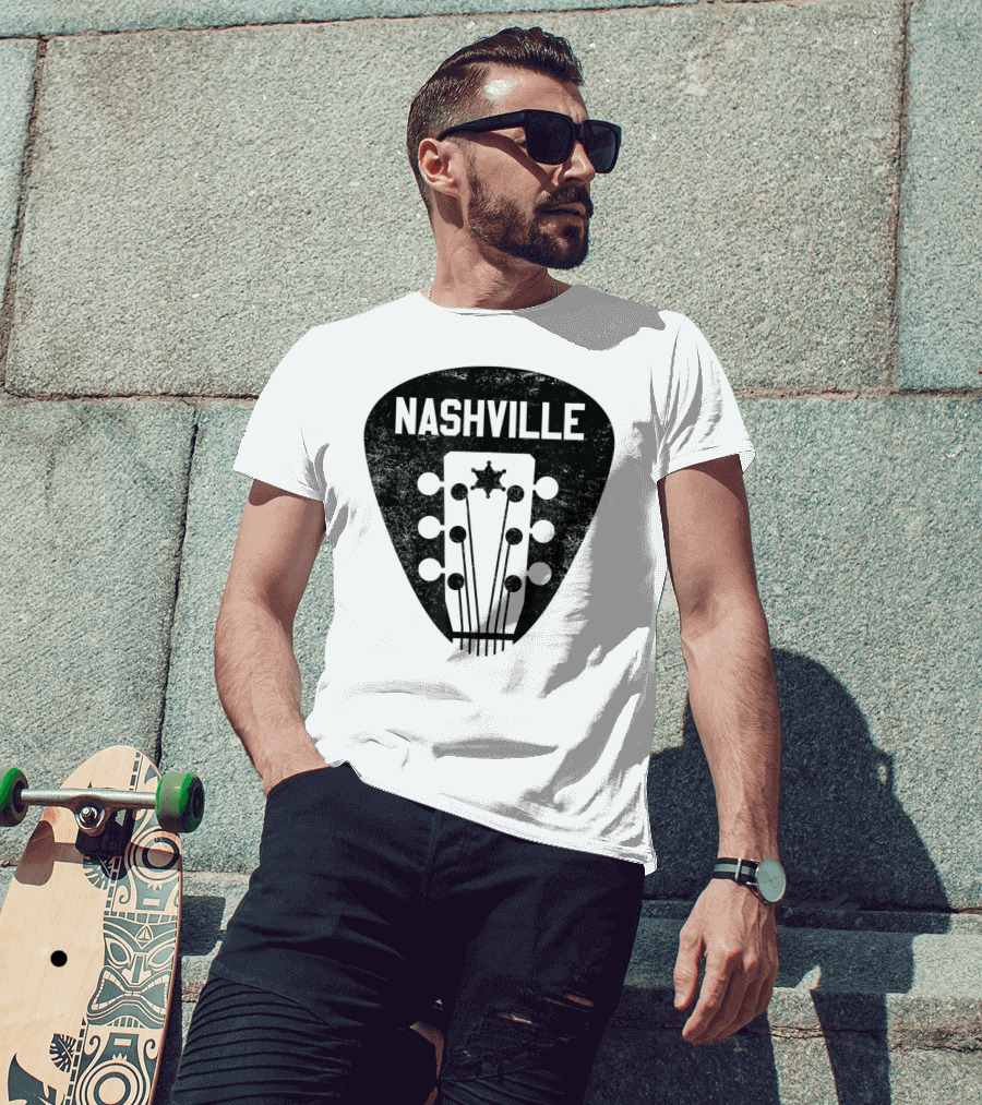 Nashville Guitar Pick With Vintage Music Headstock T-Shirt