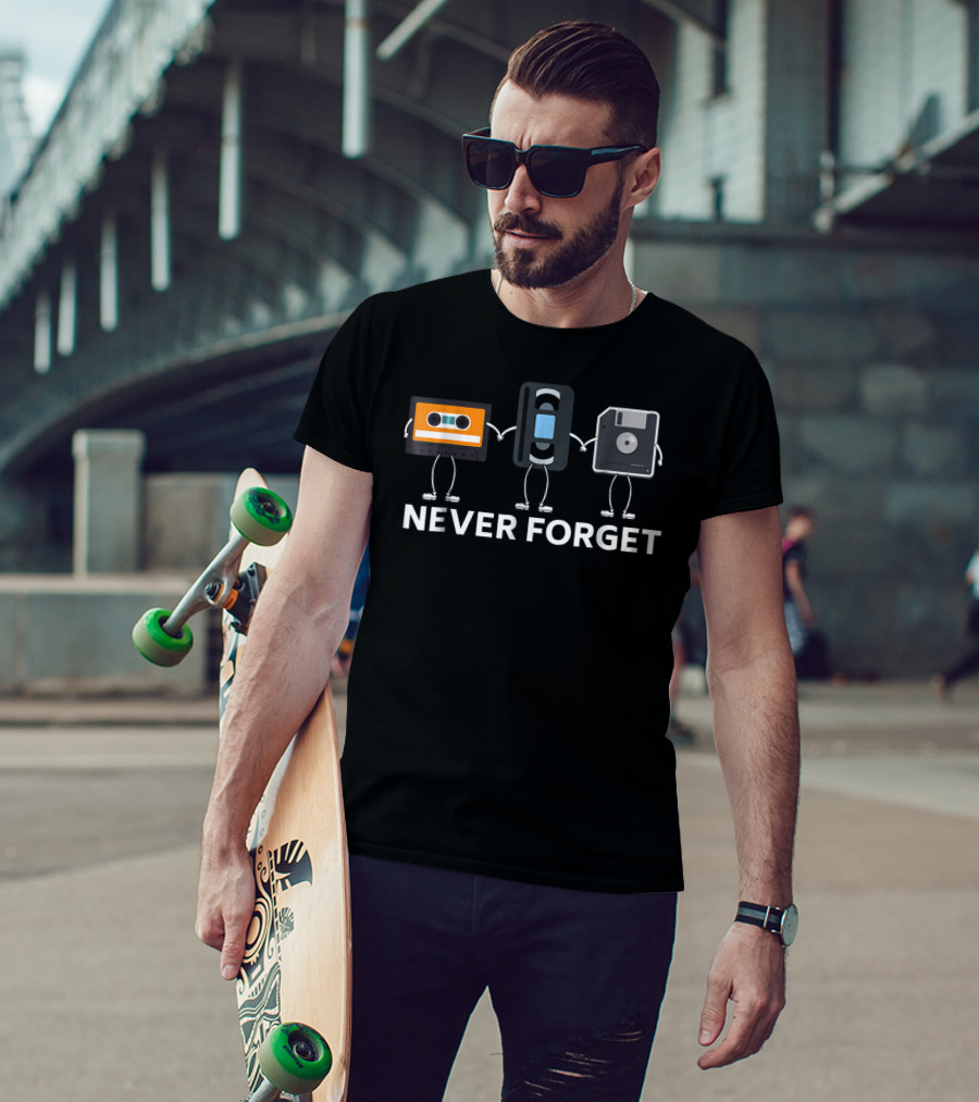Never Forget Cassette VHS Tape And Floppy Disk Nostalgia T-Shirt