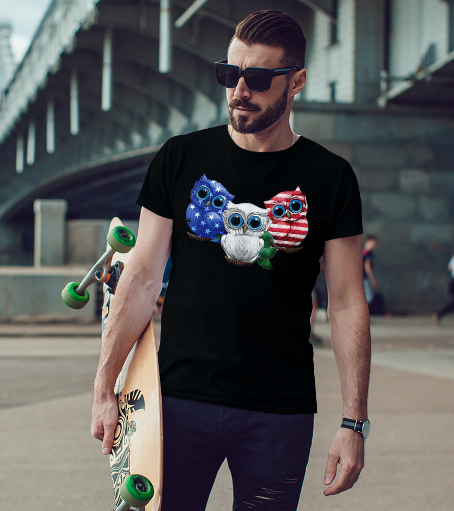 Patriotic Red White Blue Owl Trio T-Shirt