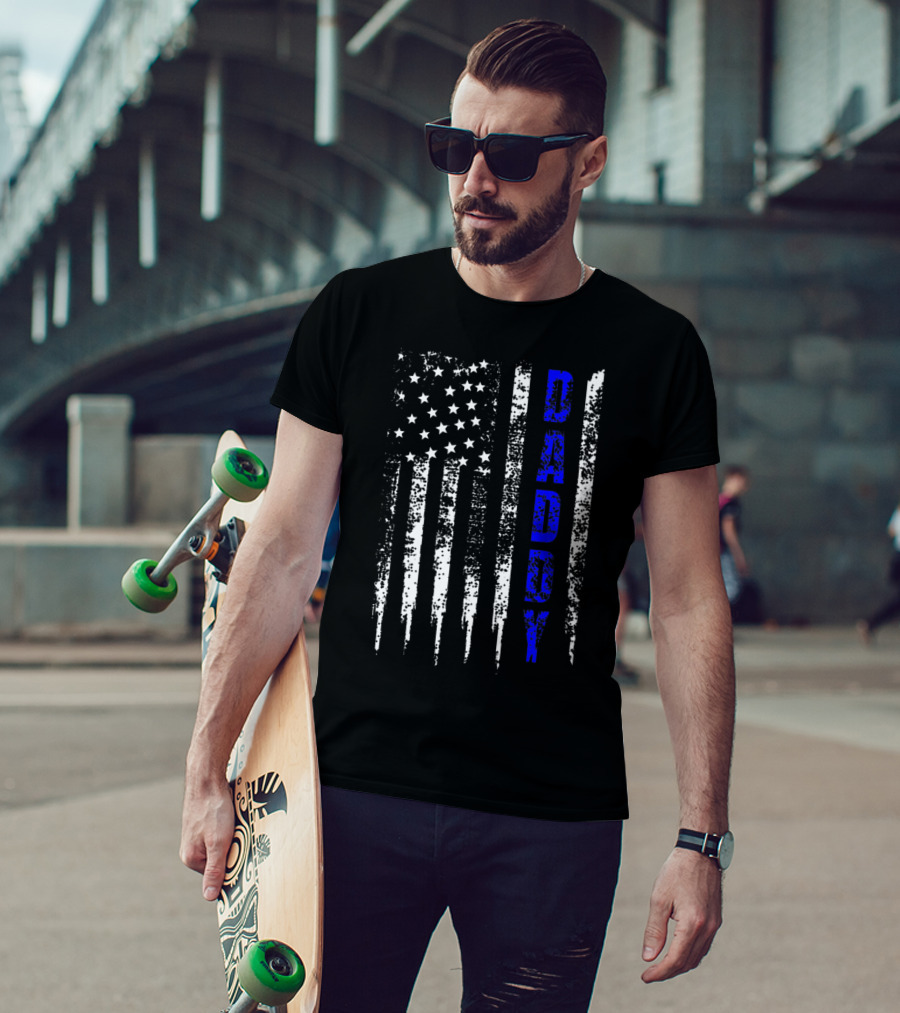 Police Daddy Blue Line USA Flag T-Shirt