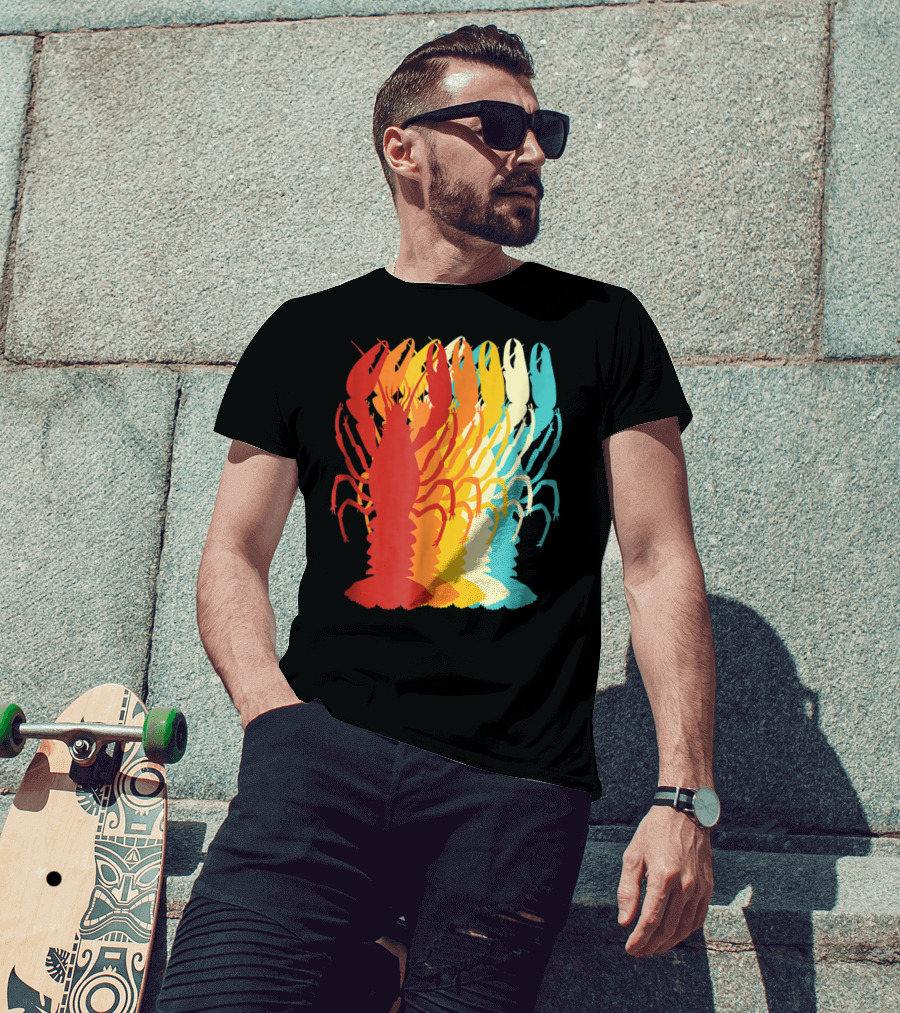 Retro Crawfish Rainbow Cajun Crayfish Novelty T-Shirt