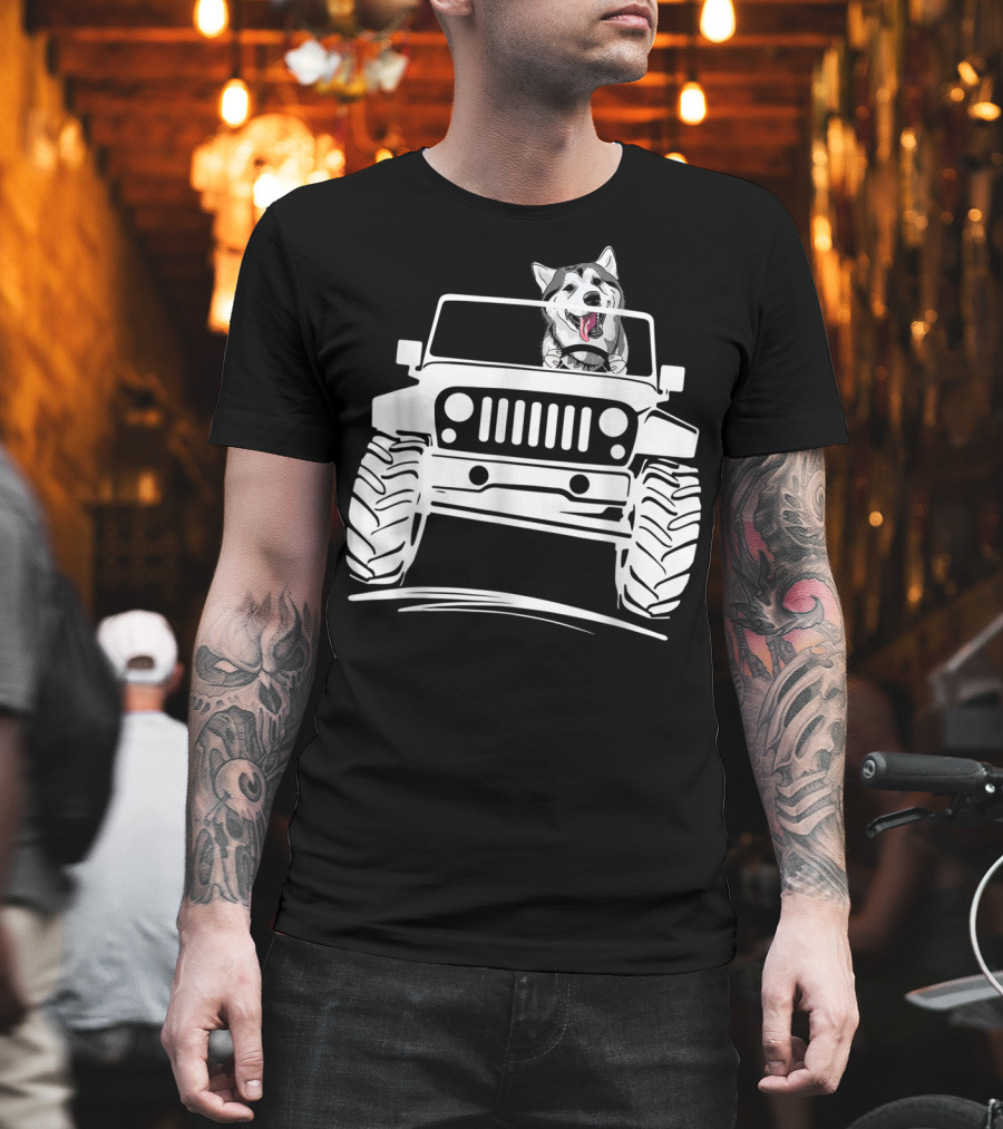 Siberian Husky Off-Road Adventure Jeep Enthusiasts T-Shirt