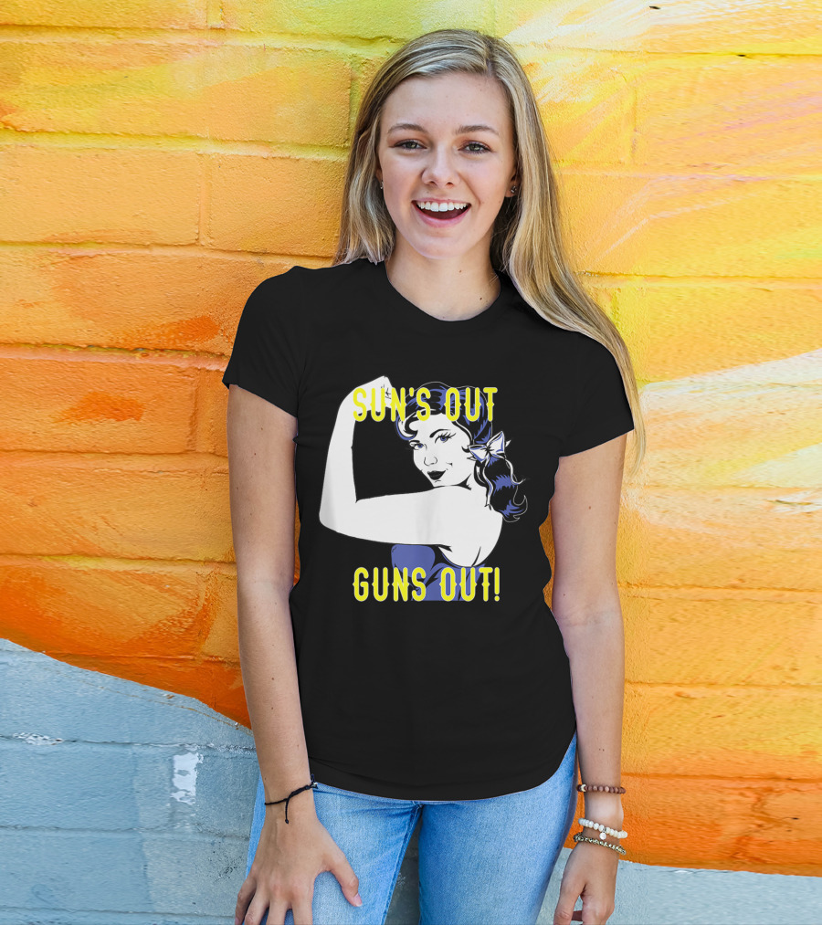 Sun's Out Guns Out Iconic Rosie The Riveter Motif T-Shirt