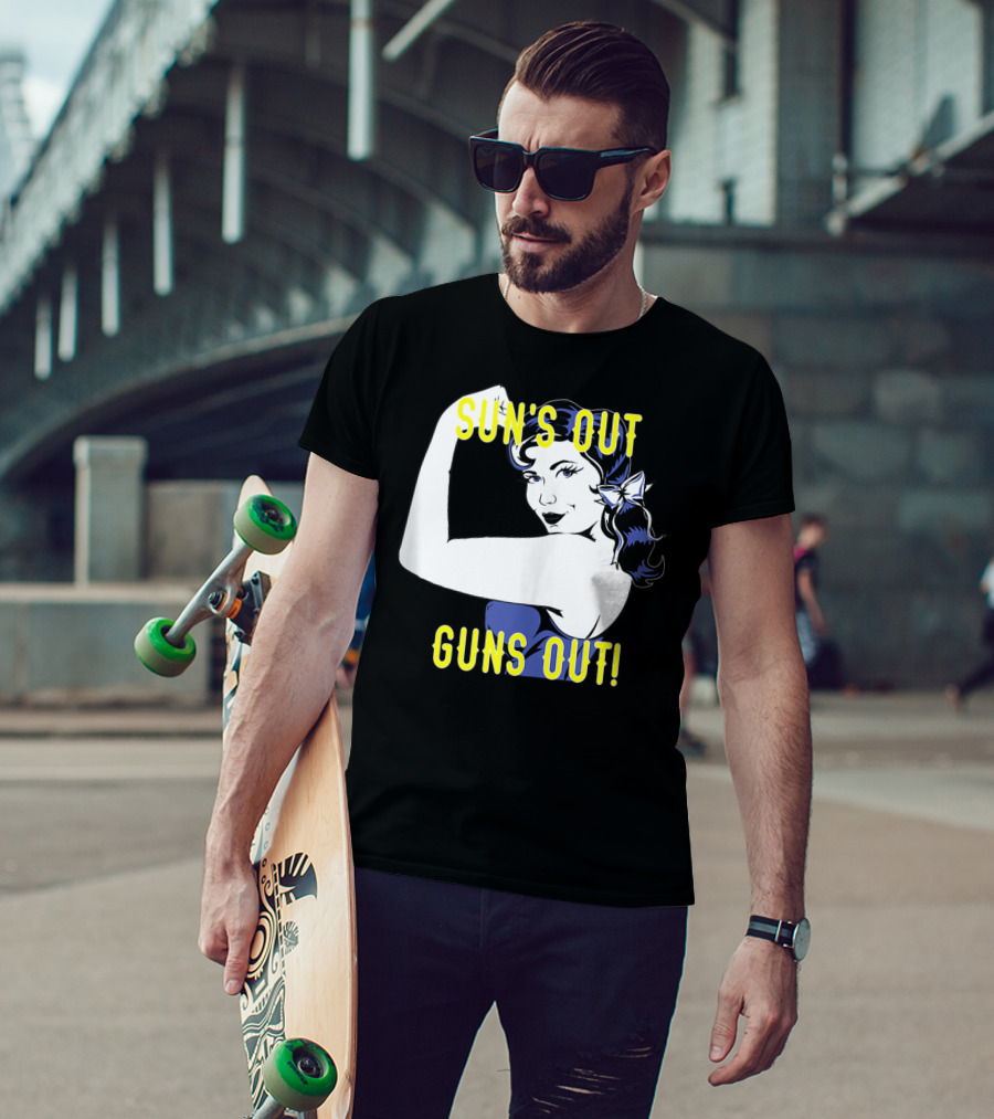 Sun's Out Guns Out Iconic Rosie The Riveter Motif T-Shirt