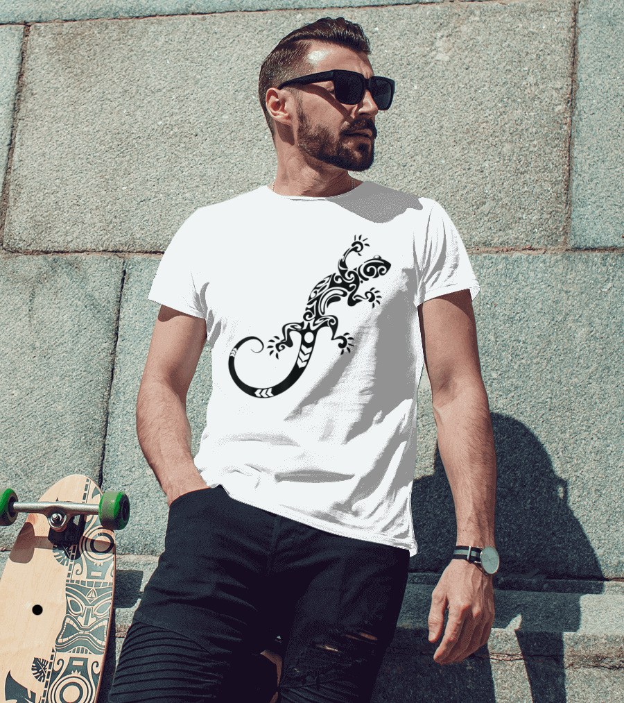 Tribal Lizard Pattern Black T-Shirt