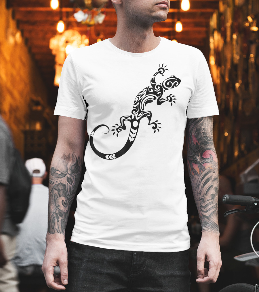 Tribal Lizard Pattern Black T-Shirt