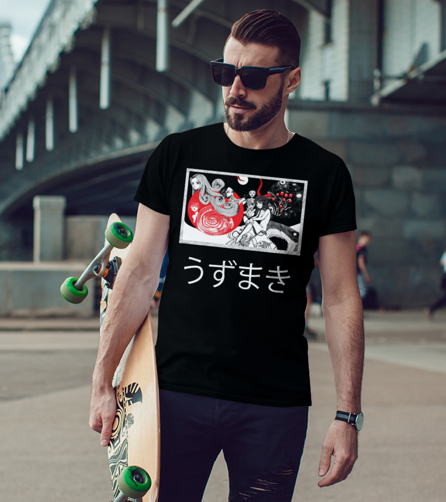 Uzumaki Japanese Horror Surreal Spiral Art With Monsters And Characters T-Shirt