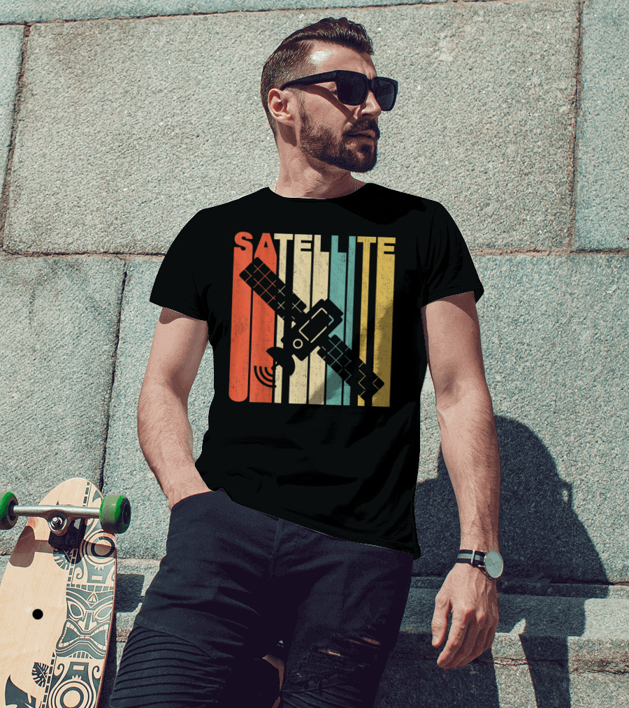 Vintage Satellite Retro Stripes Spacecraft T-Shirt