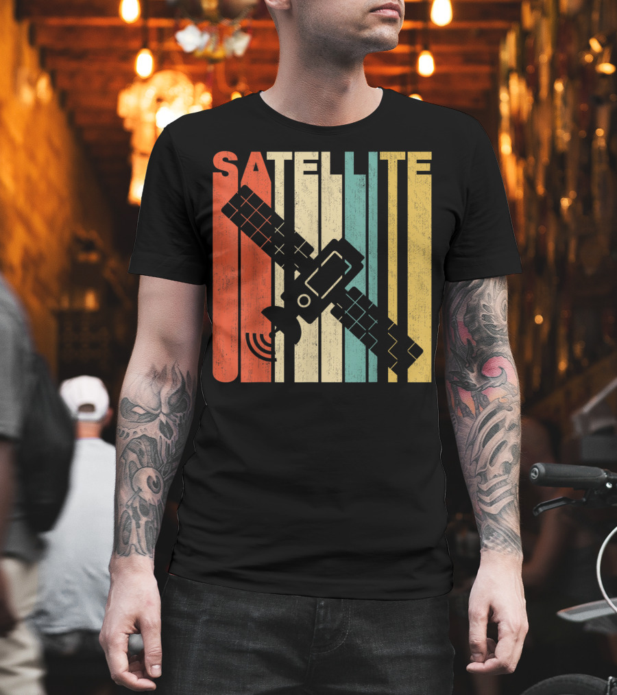 Vintage Satellite Retro Stripes Spacecraft T-Shirt