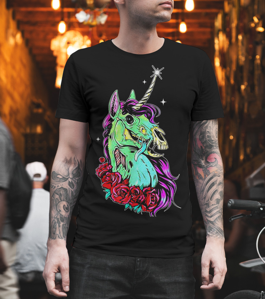 Funny Rose Floral Unicorn Horse Zombie Vibes T-Shirt