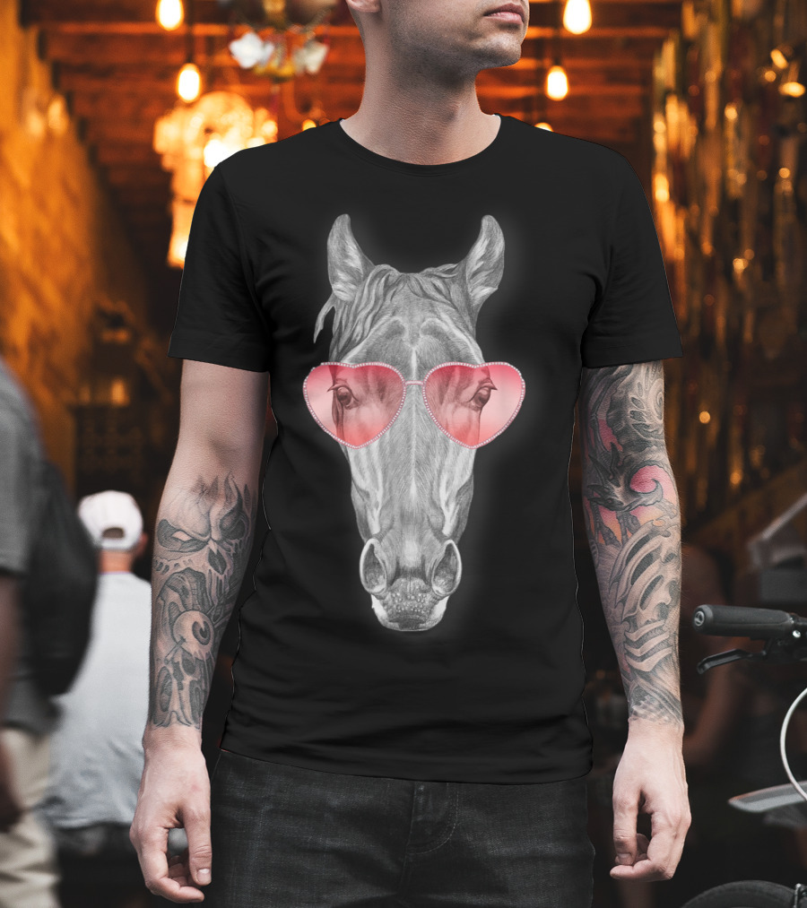 Funny Horse With Heart-Shaped Glasses T-Shirt