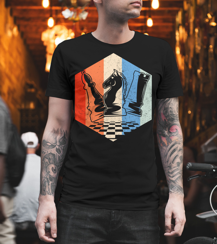 Funny Bishop Horse Rook Chess QD Retro Chessboard T-Shirt