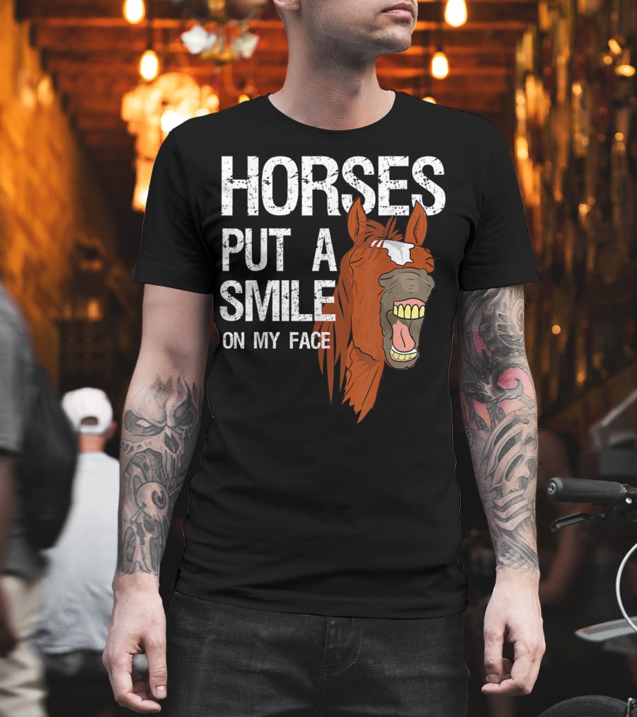 Horses Put a Smile on My Face Girls Horse Lover Rider Equestrian T-Shirt