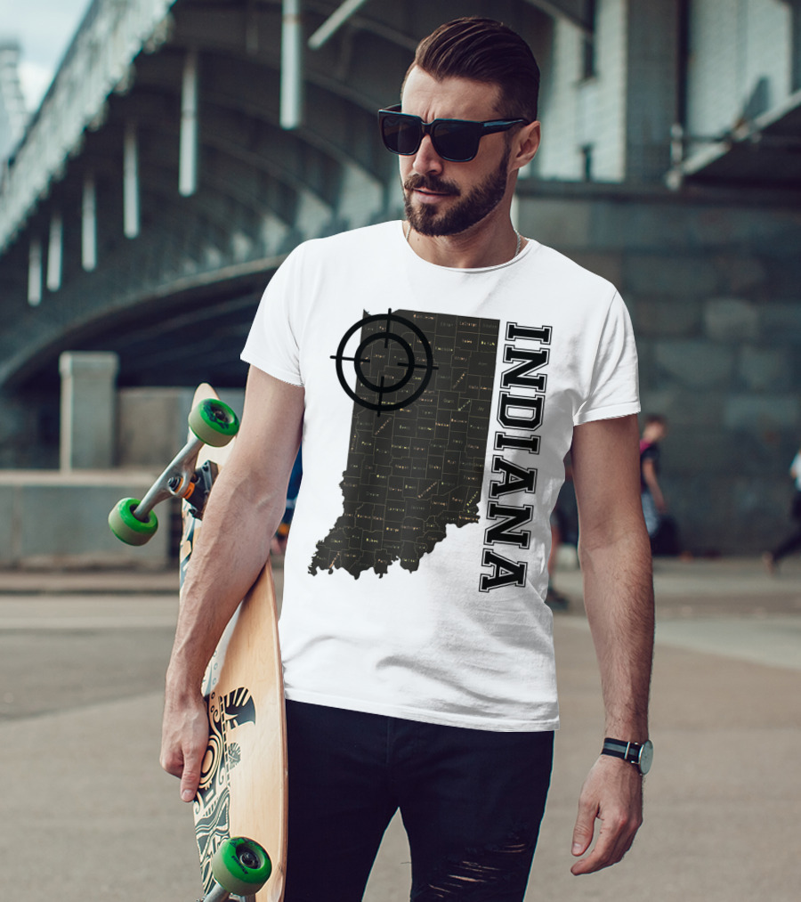 Indiana Map County Outline Vintage Classic Black EJ Maze T-Shirt