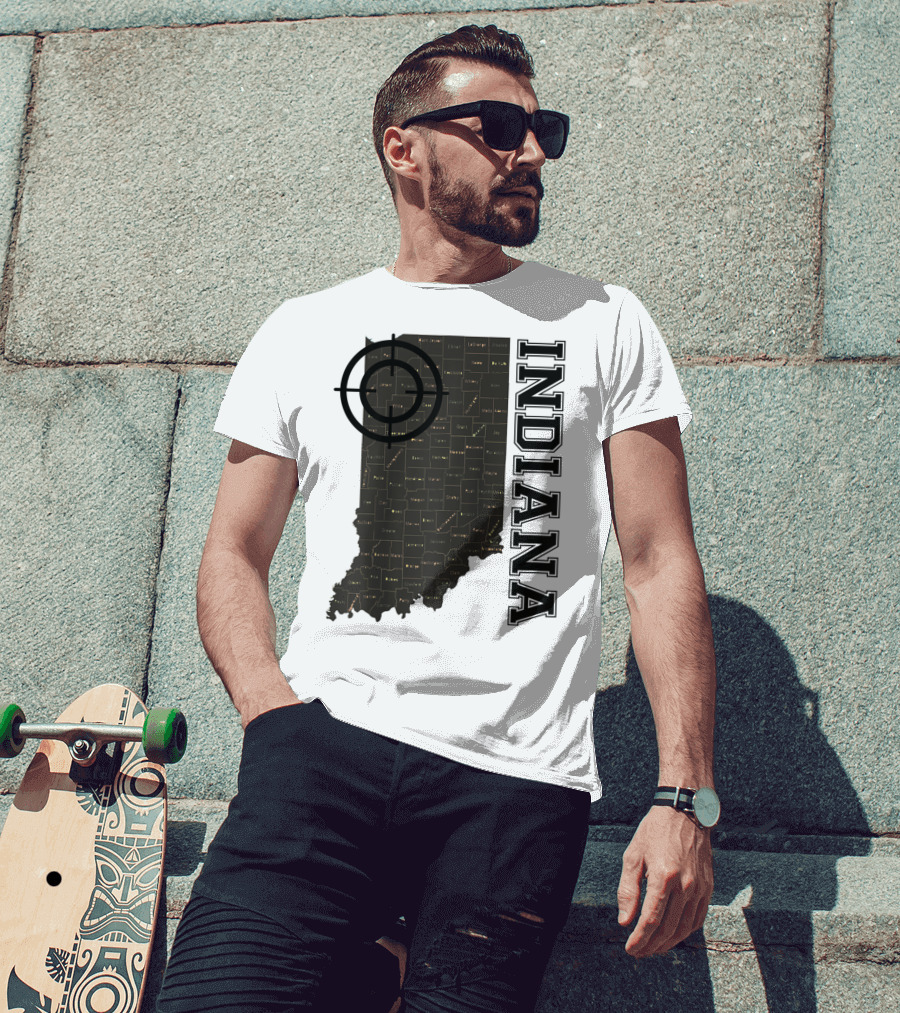 Indiana Map County Outline Vintage Classic Black EJ Maze T-Shirt
