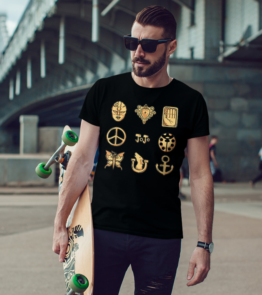 JoJo's Bizarre Adventure Symbols JoJo Peace Mask Anchor Butterfly Hand T-Shirt