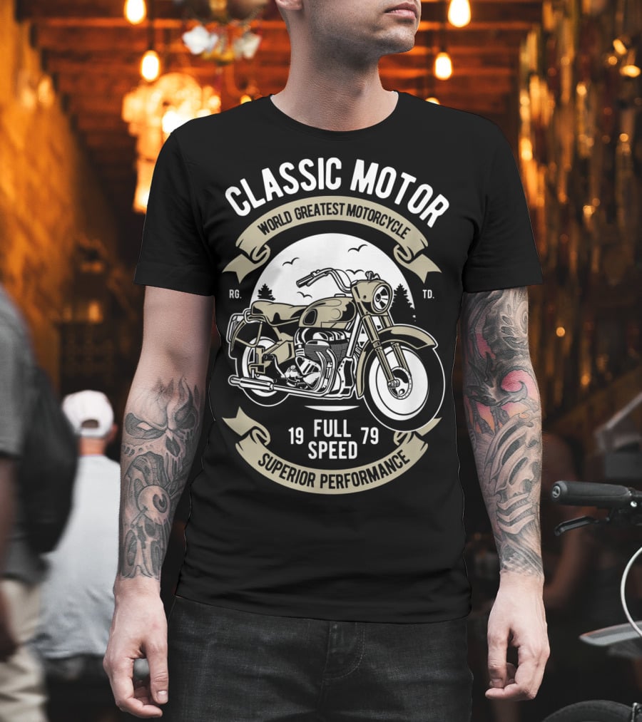 CLASSIC MOTOR WORLD GREATEST MOTORCYCLE FULL SPEED 1979 SUPERIOR PERFORMANCE MEN'S BIKER MOTORCYCLE BIKE T-Shirt