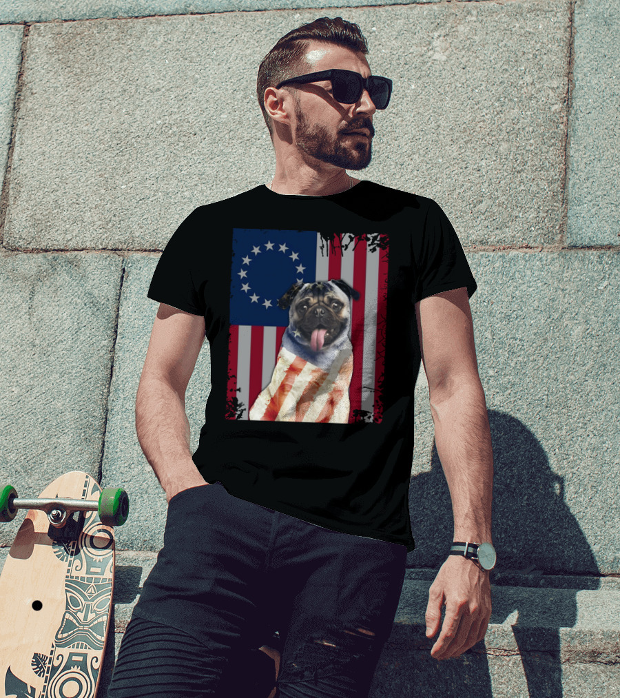 Pug Betsy Ross American Flag Costume Patriotic US Flag T-Shirt
