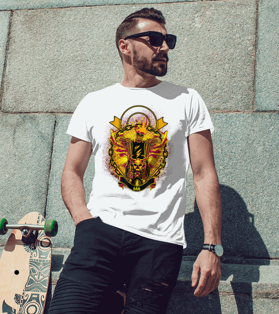 Skull Rider 666 Motorcycle Classic Rock Vintage Blaze T-Shirt